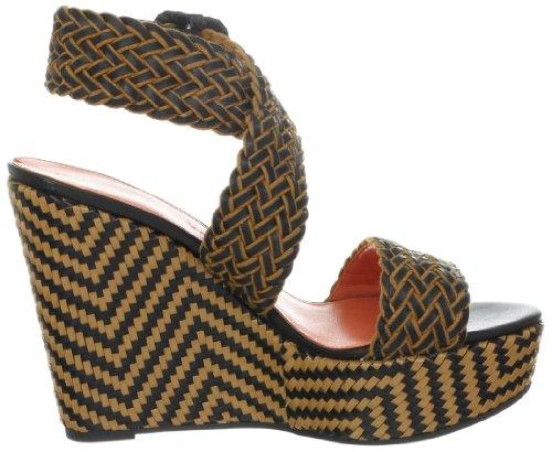 Fashion Boutique $250 VIA SPIGA Kagan Strappy Platform Wedges Sandals Black + Camel Sz 8