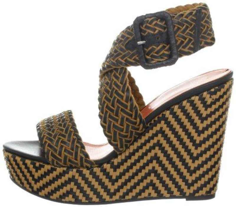 Fashion Boutique $250 VIA SPIGA Kagan Strappy Platform Wedges Sandals Black + Camel Sz 8