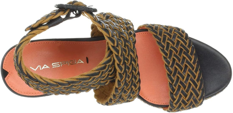 Fashion Boutique $250 VIA SPIGA Kagan Strappy Platform Wedges Sandals Black + Camel Sz 8