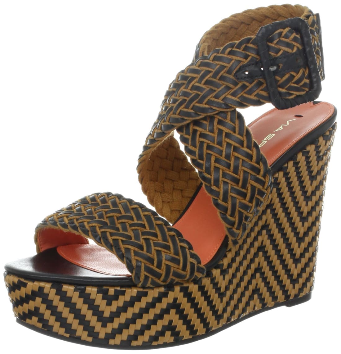 Fashion Boutique $250 VIA SPIGA Kagan Strappy Platform Wedges Sandals Black + Camel Sz 8
