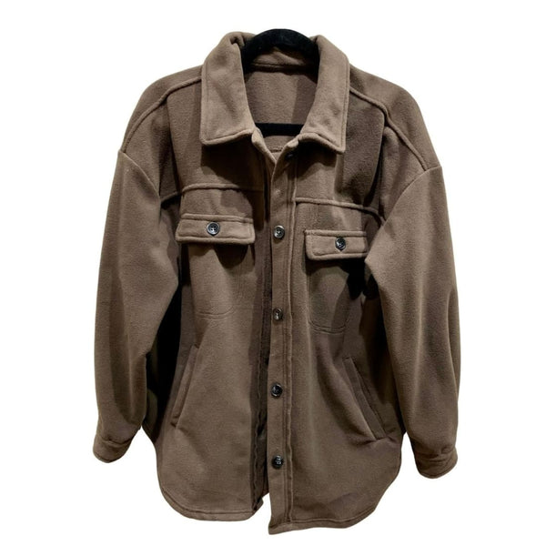 Fleece Buttoned Shirt Jacket in Brown | Jackets & Coats