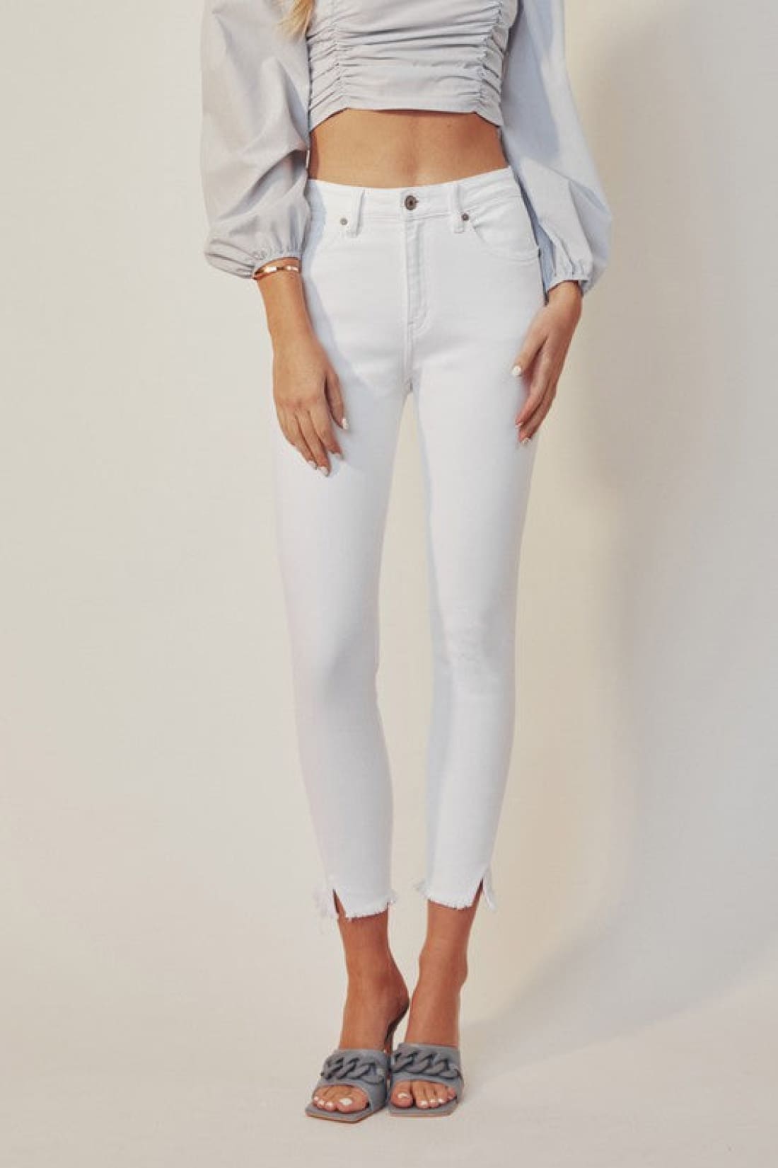 HIGH RISE ANKLE SKINNY WHITE JEANS | jeans