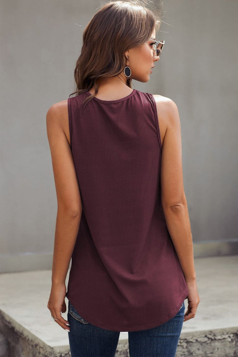 Khaki Just Say The Word 3 Button Tank Top