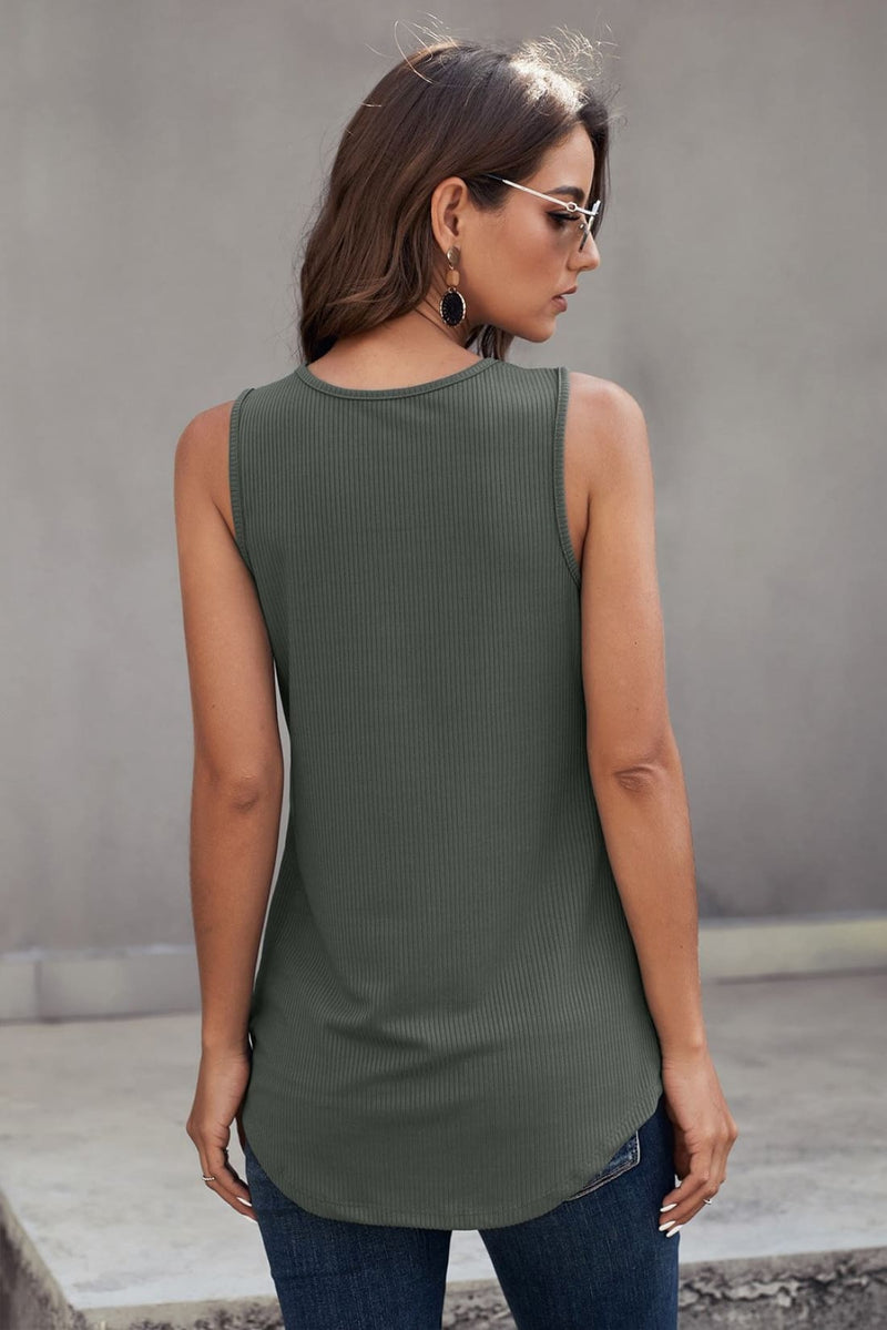 Khaki Just Say The Word 3 Button Tank Top