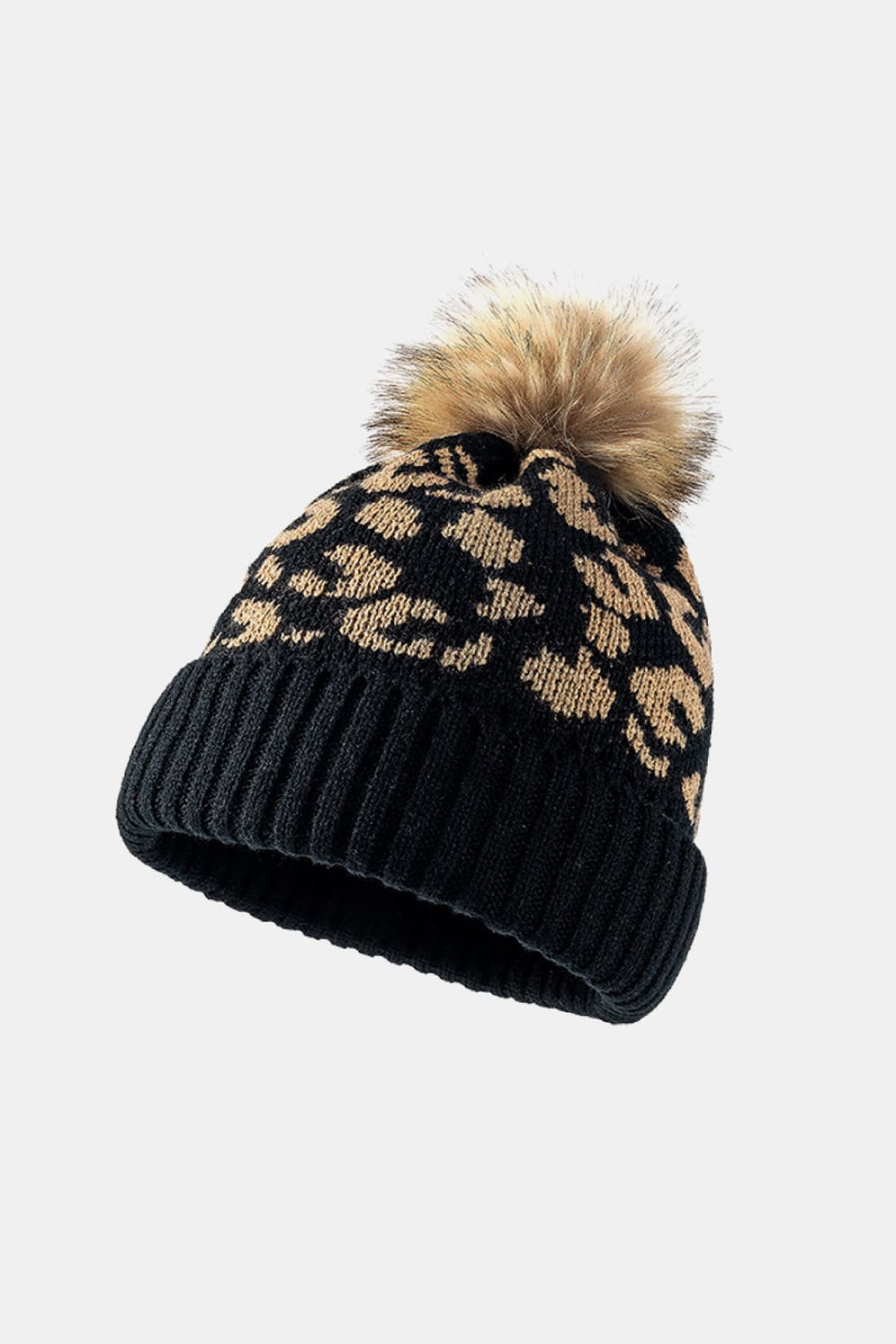 Leopard Pom-Pom Cuffed Beanie | women’s beanies