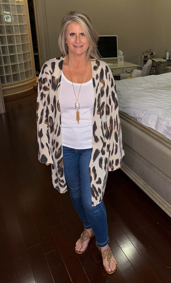 Lightweight Knit Bold Leopard Animal Print Long Oversized Cardigan Sweater for Skinny Jeans | Sweaters & Cardigans