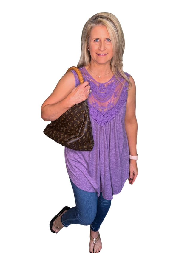 Lillian Lace Embroidered Sleeveless Top - Violet - Cute Tops to Wear with Skinny Jeans | Tank Tops