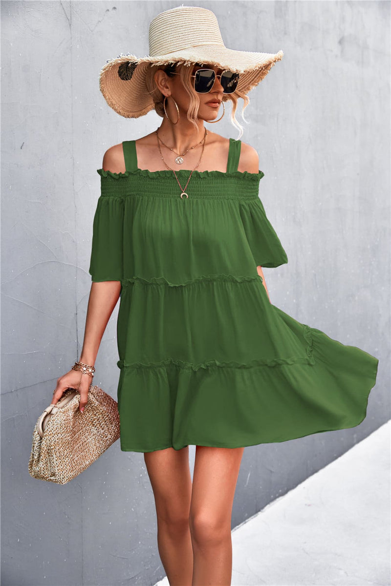 Off-Shoulder Ruffled Mini Dress - Limited Quantities