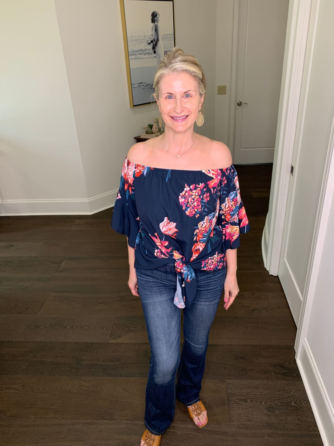 Off Shoulder Top with Bell Sleeves - Floral