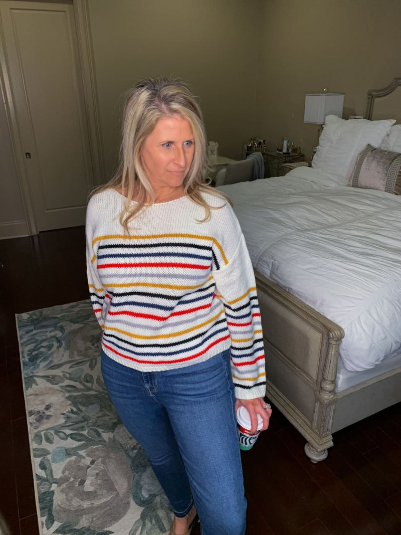 Rainbow Stripes Sweater - White