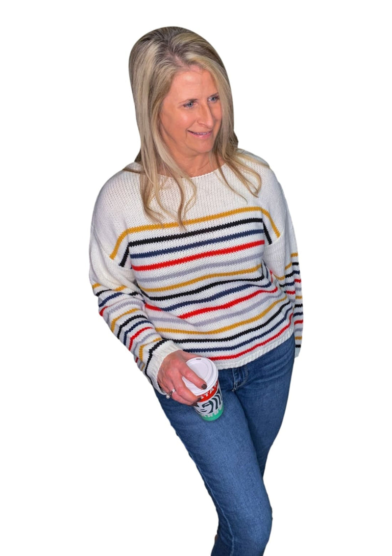 Rainbow Stripes Sweater - White