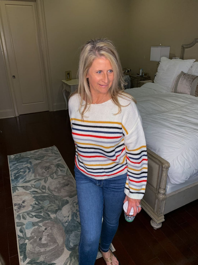 Rainbow Stripes Sweater - White