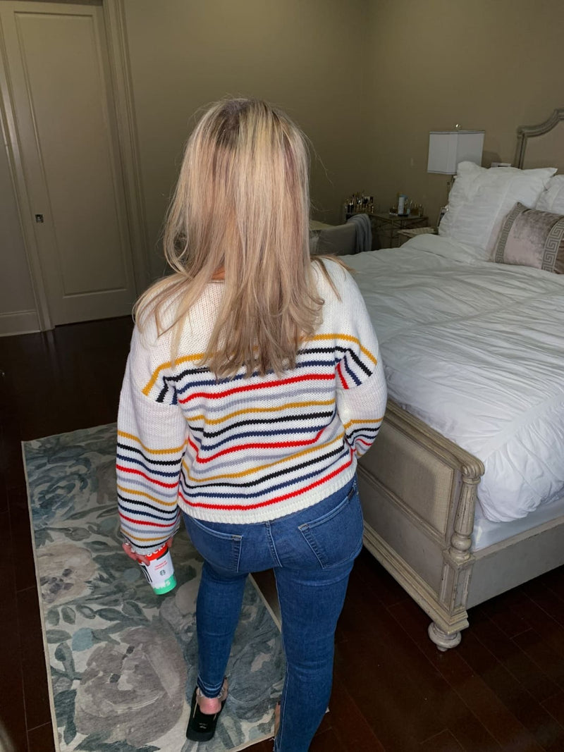 Rainbow Stripes Sweater - White