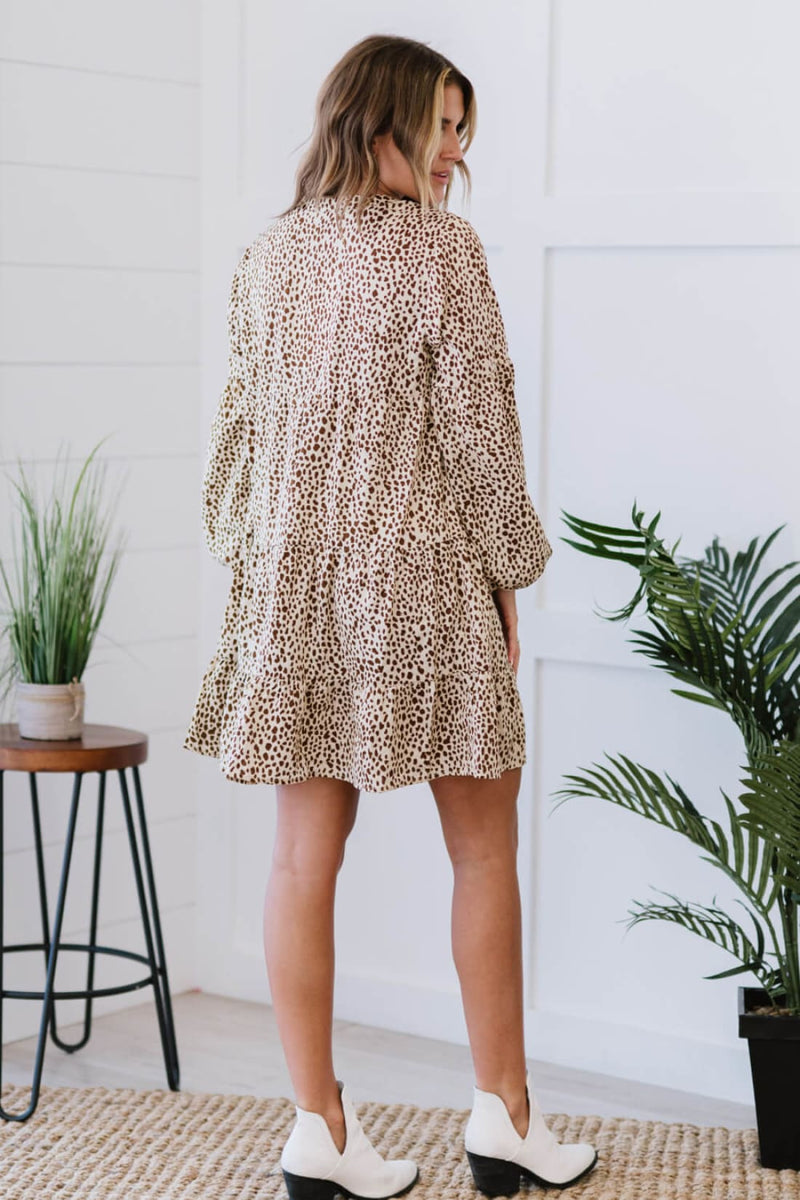 Romantic Spotted Tiered Mini Dress in Khaki