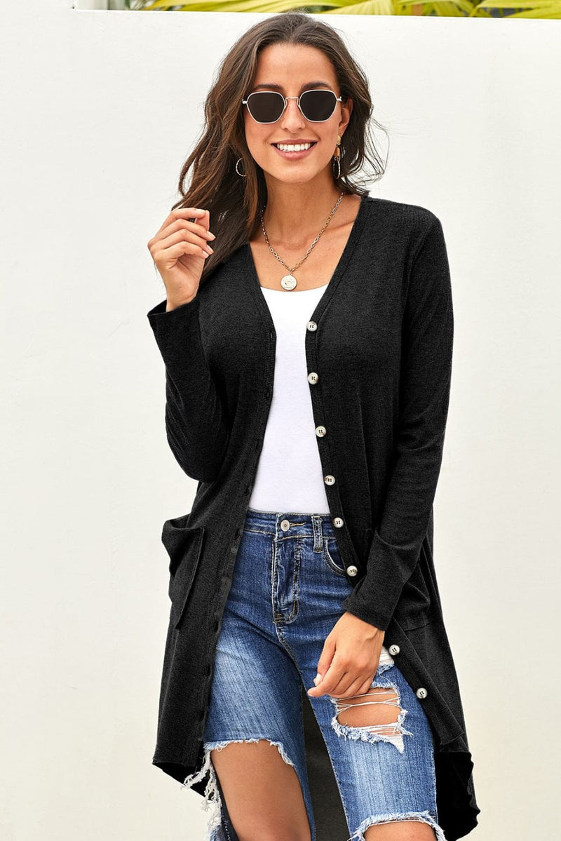 Slouchy Dramatic Button Down Pocketed High Low Cardigan
