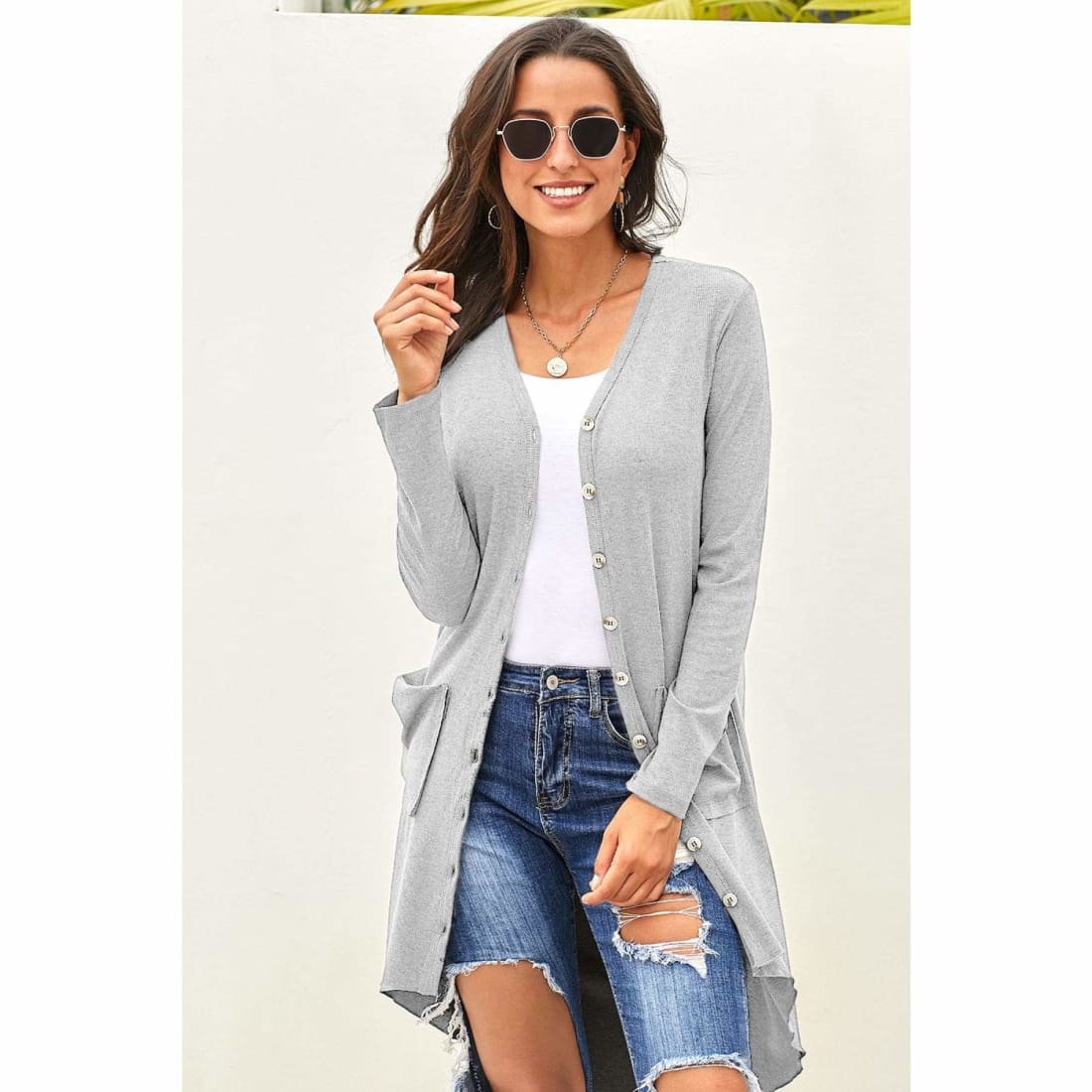 Slouchy Dramatic Button Down Pocketed High Low Cardigan