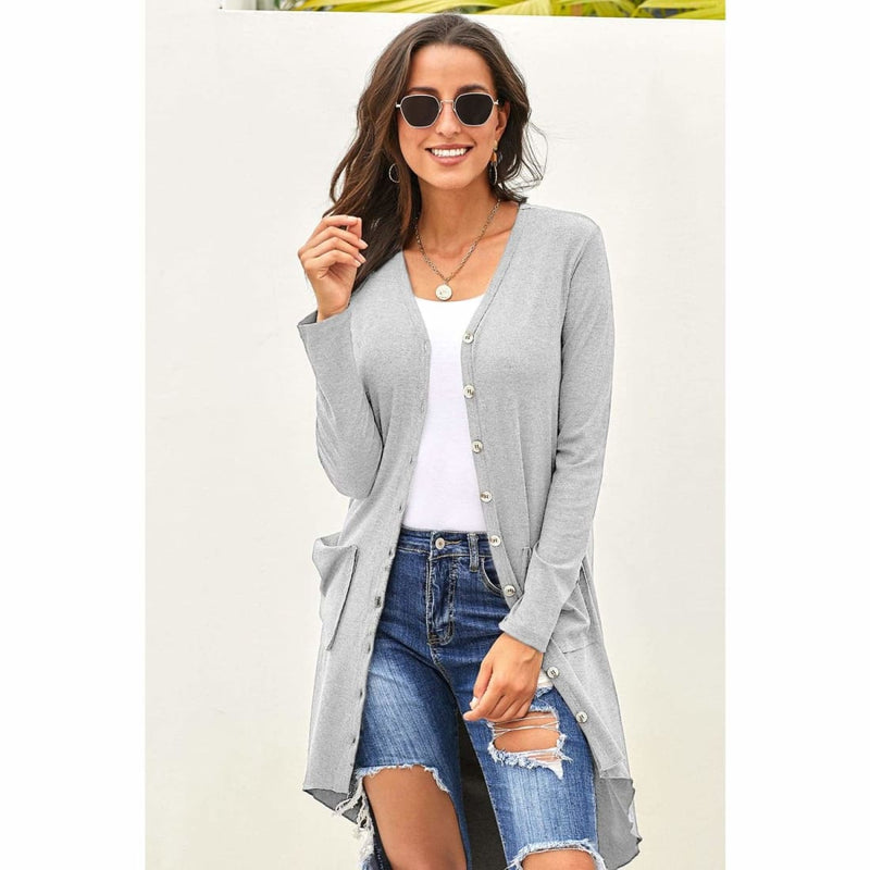 Slouchy Dramatic Button Down Pocketed High Low Cardigan