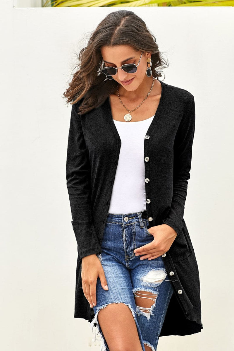 Slouchy Dramatic Button Down Pocketed High Low Cardigan