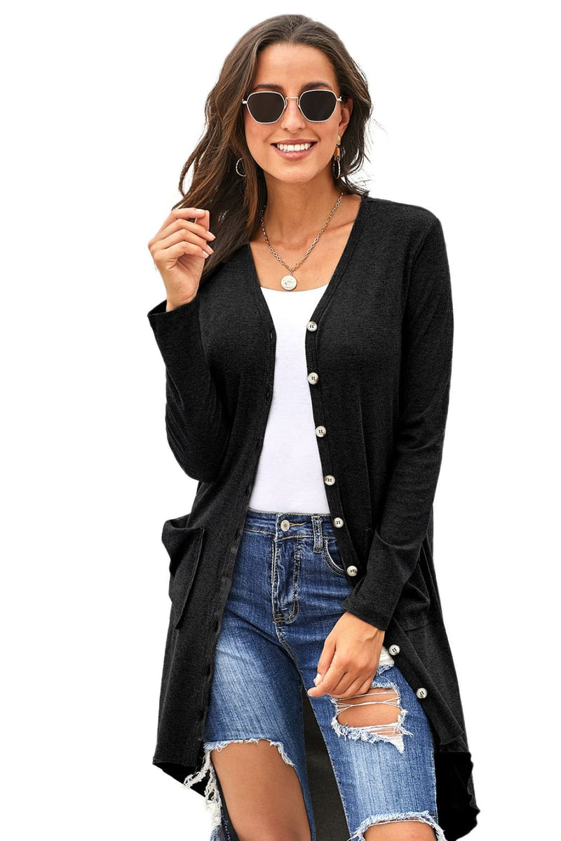 Slouchy Dramatic Button Down Pocketed High Low Cardigan
