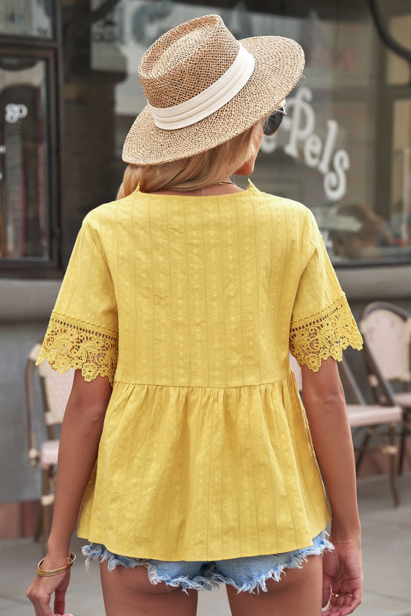 Spliced Lace Peplum Top - Limited Quantities