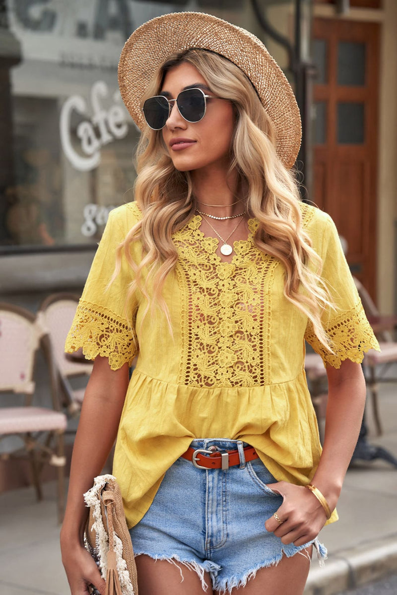 Spliced Lace Peplum Top - Limited Quantities