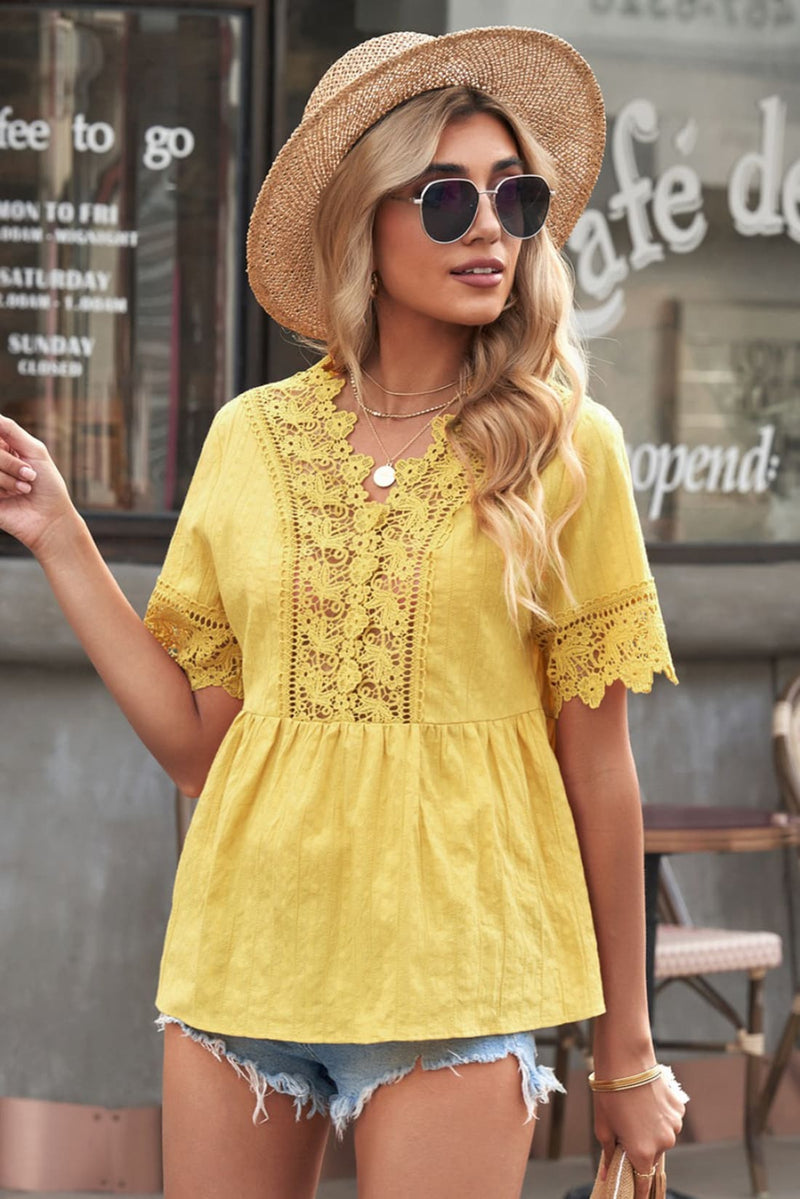 Spliced Lace Peplum Top - Limited Quantities