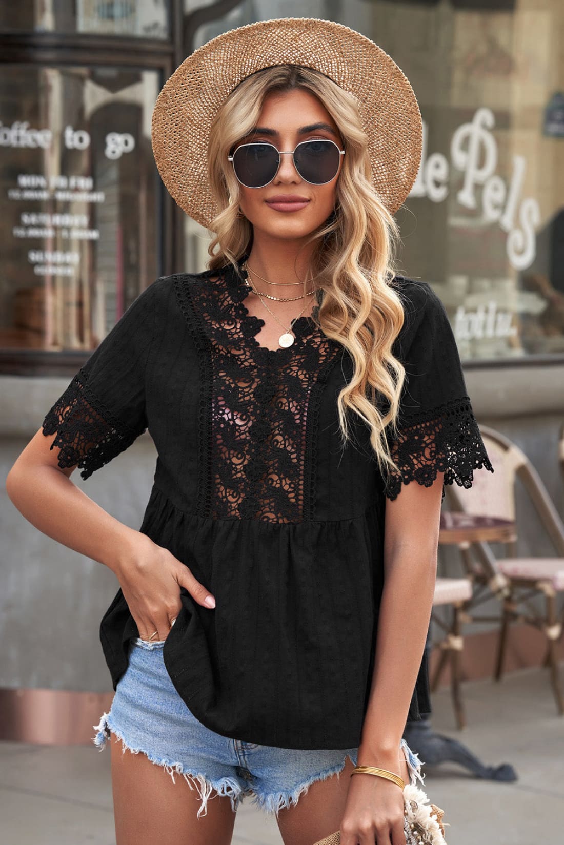 Spliced Lace Peplum Top - Sample Sale - Limited Quantities | Blouses & Button-Down Shirts