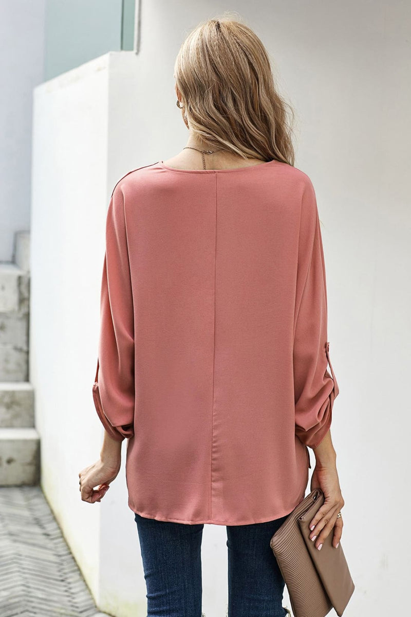 V Neck 3/4 Sleeve High Low Hem Tunic Shirt to Wear with Skinny Jeans