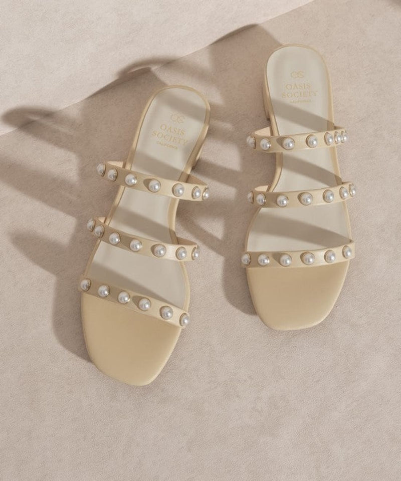 Valerie Pearl Embellished Slides | Sandals