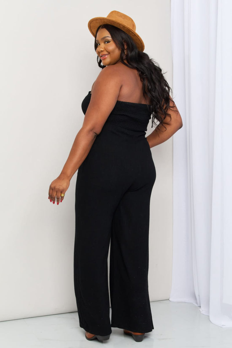 White Birch Full Size Halter Neck Wide Leg Jumpsuit with Pockets | Jumpsuits & Rompers